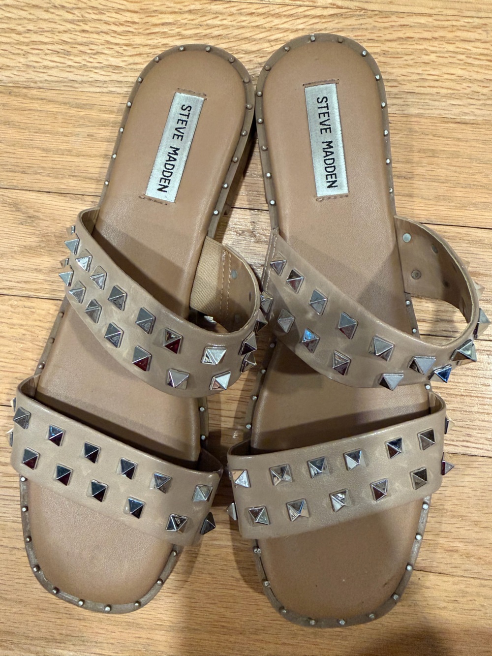 Steve Madden Studded Tan Slide Sandals